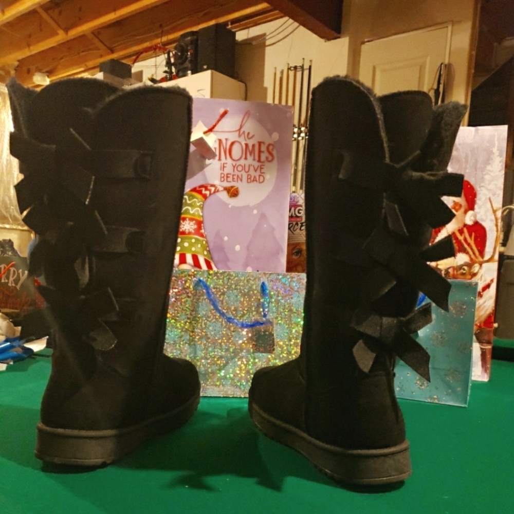 Tall Black bootsw/ 3 bows up back